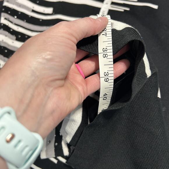 Ming Wang Dress Womens Small Black White Sweater Sheath 3/4 Sleeve Embellished - Picture 6 of 9